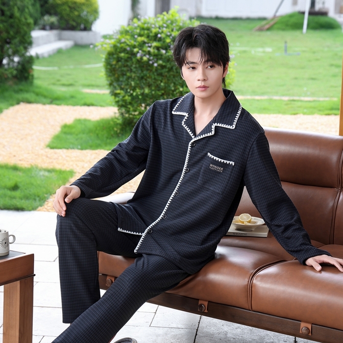 91家纺网 家纺一手货源 找家纺 洛兰沙家居馆 2025新款德绒绵竹加厚300克情侣睡衣男女款睡衣（翻领） 251606-1（男款）