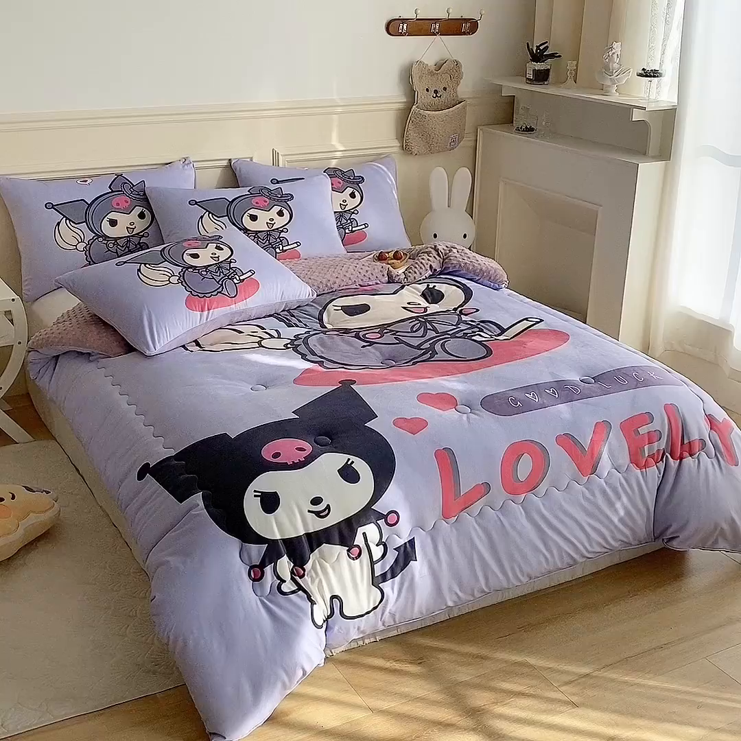 91家纺网 家纺一手货源 找家纺 一电 跨境电商可真空儿童豆豆被幼儿园秋冬被芯宝宝婴儿午睡小盖被盖毯小宝宝四季通用 可爱库洛米