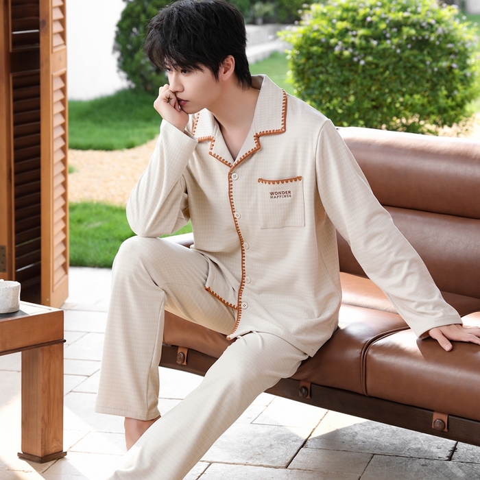 91家纺网 家纺一手货源 找家纺 洛兰沙家居馆 2025新款德绒绵竹加厚300克情侣睡衣男女款睡衣（翻领） 251606-2（男款）