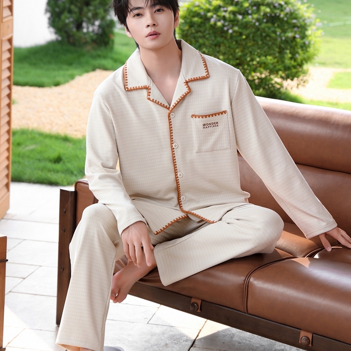 91家纺网 家纺一手货源 找家纺 洛兰沙家居馆 2025新款德绒绵竹加厚300克情侣睡衣男女款睡衣（翻领） 251606-2（男款）