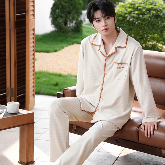 91家纺网 家纺一手货源 找家纺 洛兰沙家居馆 2025新款德绒绵竹加厚300克情侣睡衣男女款睡衣（翻领） 251606-2（男款）