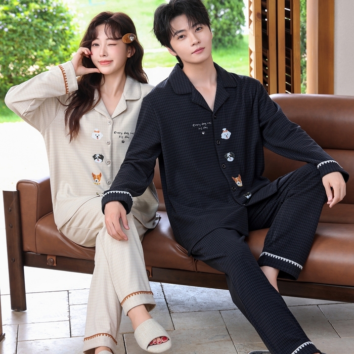 91家纺网 家纺一手货源 找家纺 洛兰沙家居馆 2025新款德绒绵竹加厚300克情侣睡衣男女款睡衣（翻领） 251630（情侣款男）