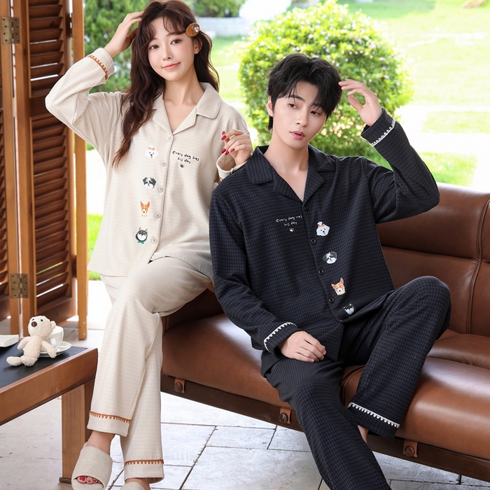 91家纺网 家纺一手货源 找家纺 洛兰沙家居馆 2025新款德绒绵竹加厚300克情侣睡衣男女款睡衣（翻领） 251630（情侣款男）