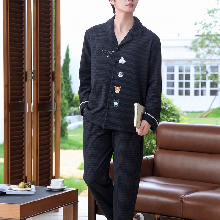 91家纺网 家纺一手货源 找家纺 洛兰沙家居馆 2025新款德绒绵竹加厚300克情侣睡衣男女款睡衣（翻领） 251630（情侣款男）