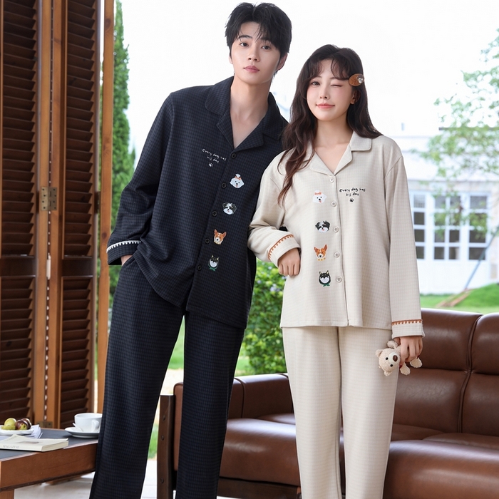 91家纺网 家纺一手货源 找家纺 洛兰沙家居馆 2025新款德绒绵竹加厚300克情侣睡衣男女款睡衣（翻领） 251630（情侣款男）