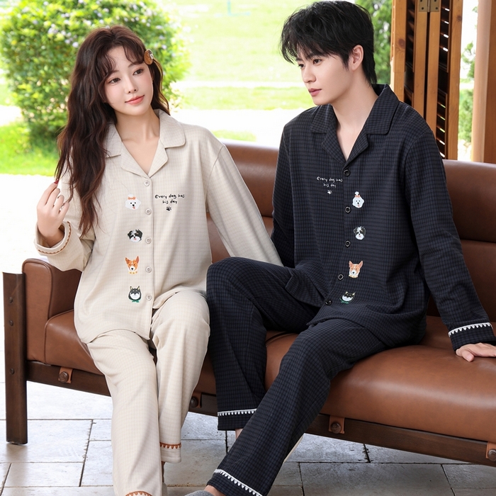 91家纺网 家纺一手货源 找家纺 洛兰沙家居馆 2025新款德绒绵竹加厚300克情侣睡衣男女款睡衣（翻领） 251630（情侣款男）