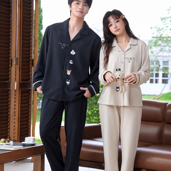 91家纺网 家纺一手货源 找家纺 洛兰沙家居馆 2025新款德绒绵竹加厚300克情侣睡衣男女款睡衣（翻领） 259630（情侣款女）