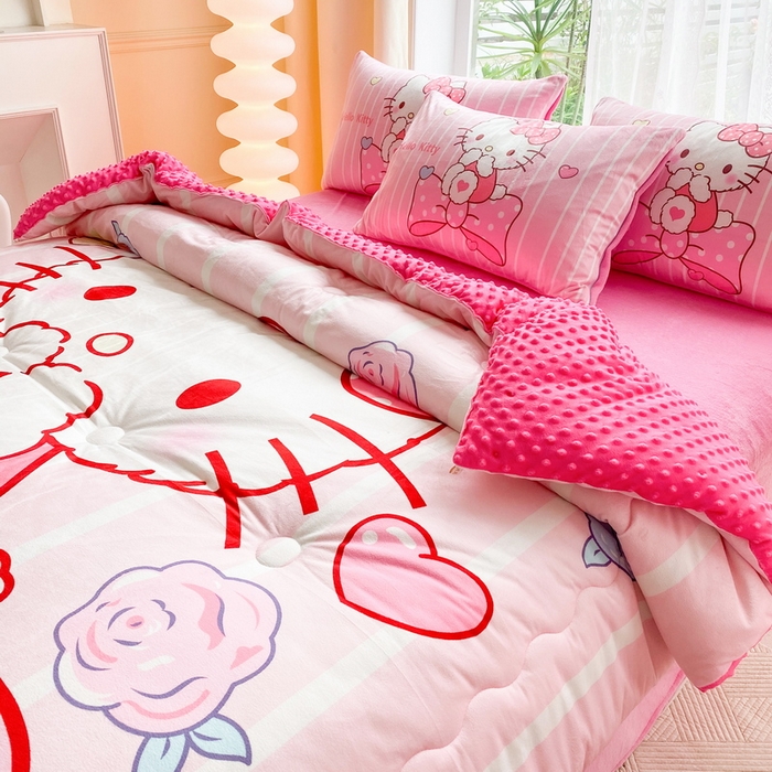 91家纺网 家纺一手货源 找家纺 一电 跨境电商可真空儿童豆豆被幼儿园秋冬被芯宝宝婴儿午睡小盖被盖毯小宝宝四季通用 害羞KT