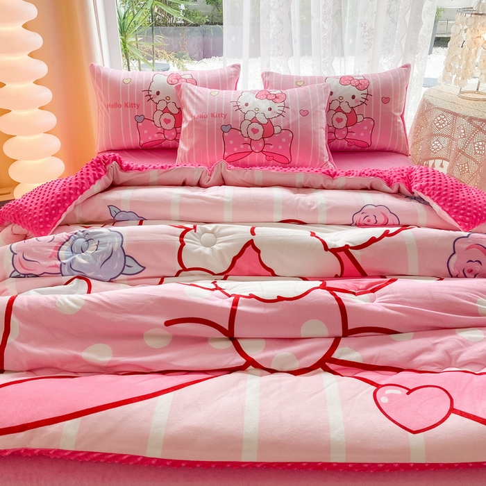 91家纺网 家纺一手货源 找家纺 一电 跨境电商可真空儿童豆豆被幼儿园秋冬被芯宝宝婴儿午睡小盖被盖毯小宝宝四季通用 害羞KT