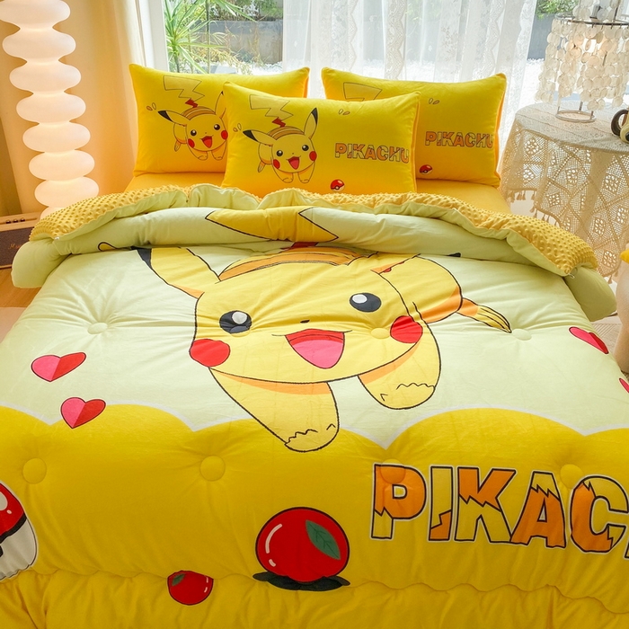 91家纺网 家纺一手货源 找家纺 一电 跨境电商可真空儿童豆豆被幼儿园秋冬被芯宝宝婴儿午睡小盖被盖毯小宝宝四季通用 奔跑皮卡丘