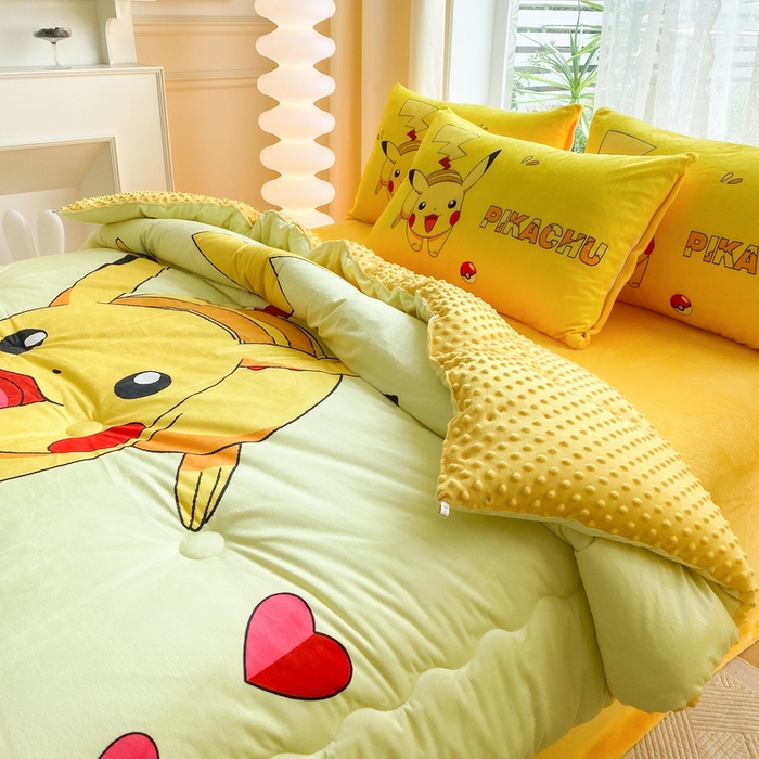 91家纺网 家纺一手货源 找家纺 一电 跨境电商可真空儿童豆豆被幼儿园秋冬被芯宝宝婴儿午睡小盖被盖毯小宝宝四季通用 奔跑皮卡丘