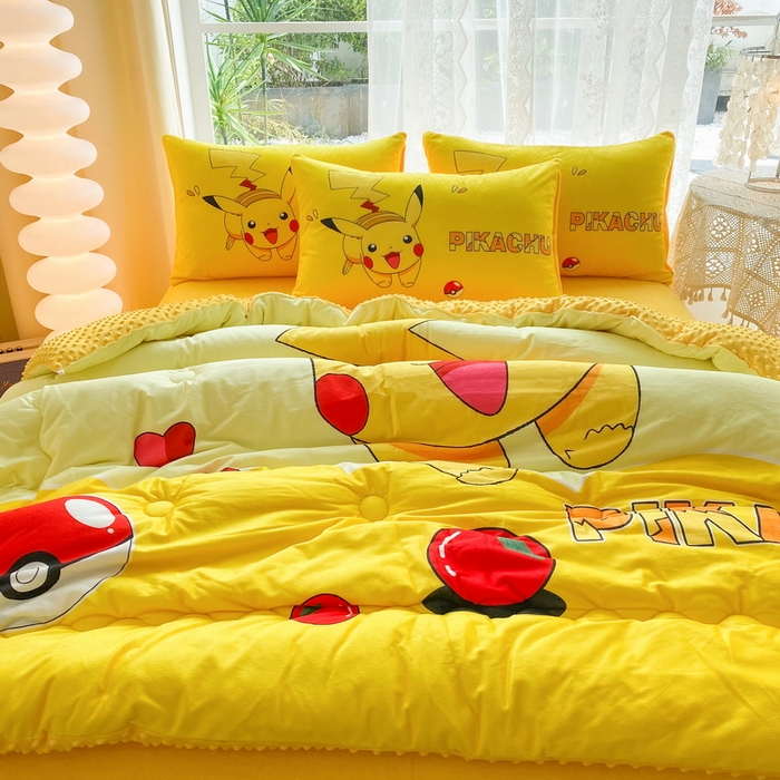 91家纺网 家纺一手货源 找家纺 一电 跨境电商可真空儿童豆豆被幼儿园秋冬被芯宝宝婴儿午睡小盖被盖毯小宝宝四季通用 奔跑皮卡丘