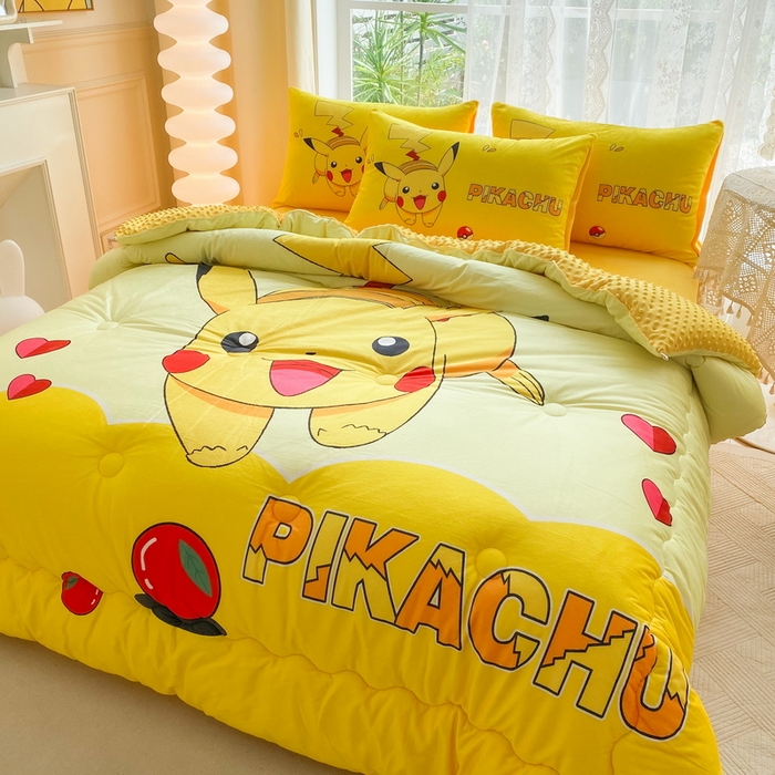 91家纺网 家纺一手货源 找家纺 一电 跨境电商可真空儿童豆豆被幼儿园秋冬被芯宝宝婴儿午睡小盖被盖毯小宝宝四季通用 奔跑皮卡丘