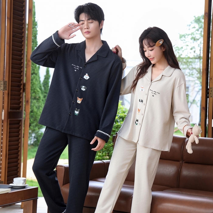 91家纺网 家纺一手货源 找家纺 洛兰沙家居馆 2025新款德绒绵竹加厚300克情侣睡衣男女款睡衣（翻领） 259630（情侣款女）