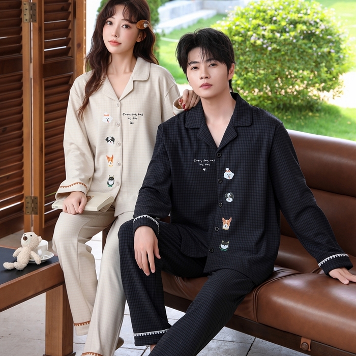 91家纺网 家纺一手货源 找家纺 洛兰沙家居馆 2025新款德绒绵竹加厚300克情侣睡衣男女款睡衣（翻领） 259630（情侣款女）