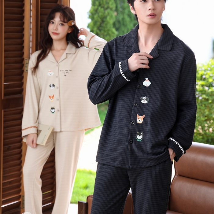 91家纺网 家纺一手货源 找家纺 洛兰沙家居馆 2025新款德绒绵竹加厚300克情侣睡衣男女款睡衣（翻领） 259630（情侣款女）