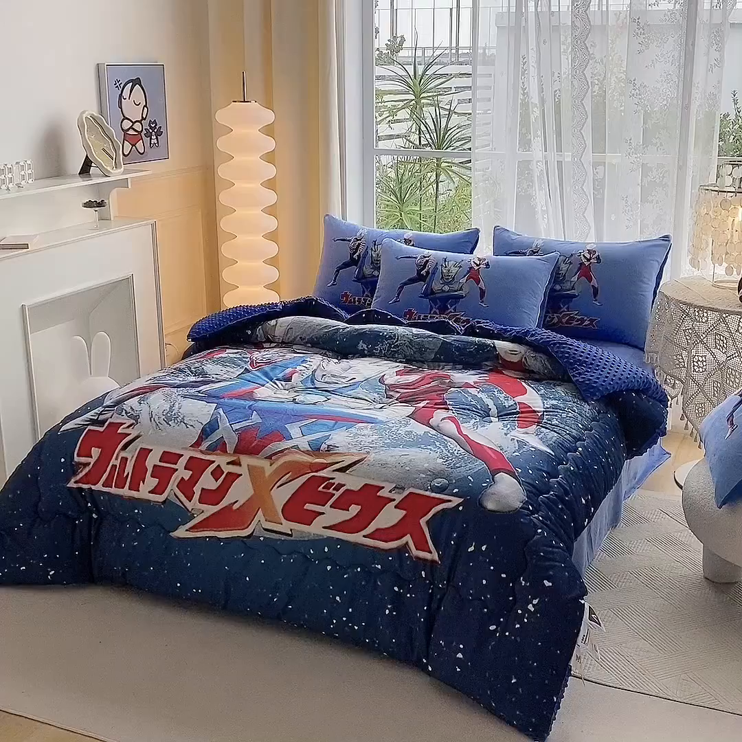 91家纺网 家纺一手货源 找家纺 一电 跨境电商可真空儿童豆豆被幼儿园秋冬被芯宝宝婴儿午睡小盖被盖毯小宝宝四季通用 奥特警卫队