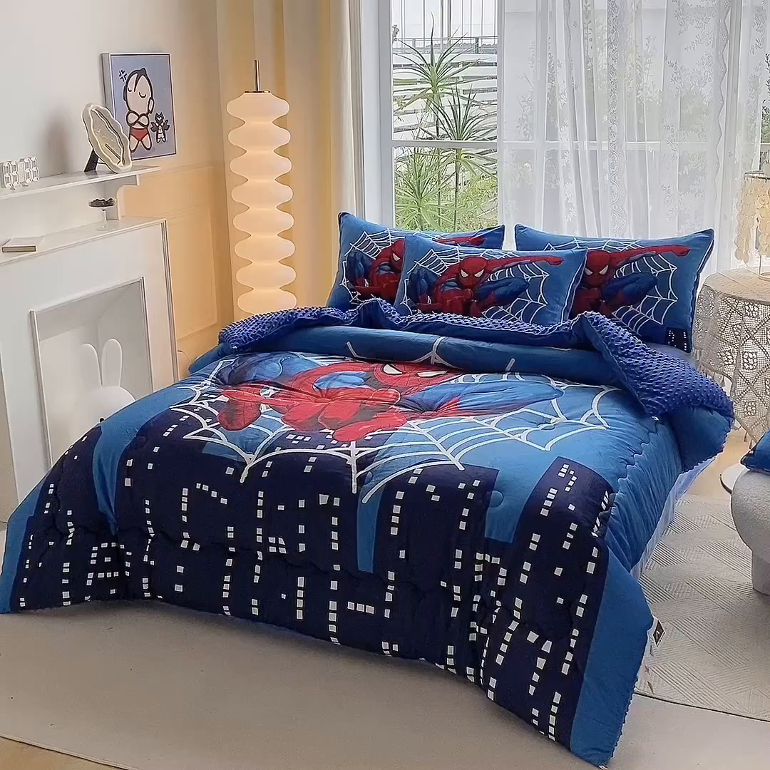 91家纺网 家纺一手货源 找家纺 一电 跨境电商可真空儿童豆豆被幼儿园秋冬被芯宝宝婴儿午睡小盖被盖毯小宝宝四季通用 蜘蛛侠