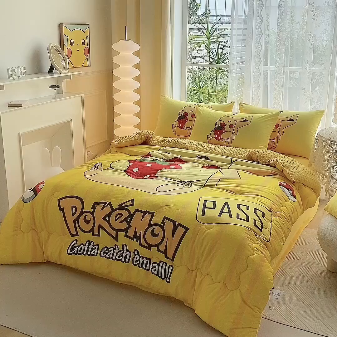 91家纺网 家纺一手货源 找家纺 一电 跨境电商可真空儿童豆豆被幼儿园秋冬被芯宝宝婴儿午睡小盖被盖毯小宝宝四季通用 草莓皮卡丘