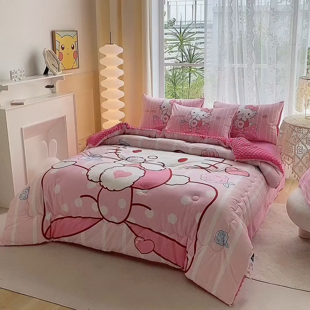 91家纺网 家纺一手货源 找家纺 一电 跨境电商可真空儿童豆豆被幼儿园秋冬被芯宝宝婴儿午睡小盖被盖毯小宝宝四季通用 害羞KT