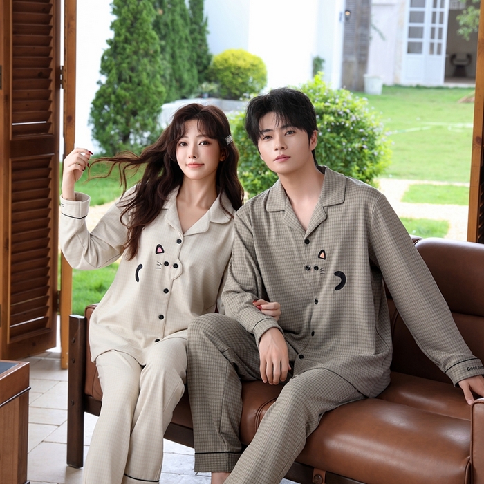 91家纺网 家纺一手货源 找家纺 洛兰沙家居馆 2025新款德绒绵竹加厚300克情侣睡衣男女款睡衣（翻领） 251631（情侣款男）