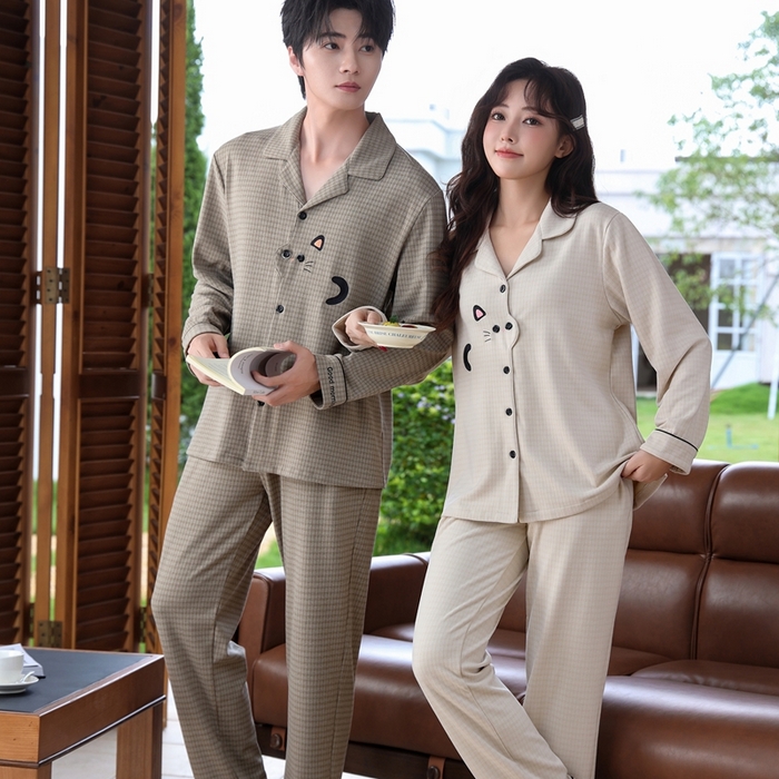 91家纺网 家纺一手货源 找家纺 洛兰沙家居馆 2025新款德绒绵竹加厚300克情侣睡衣男女款睡衣（翻领） 251631（情侣款男）