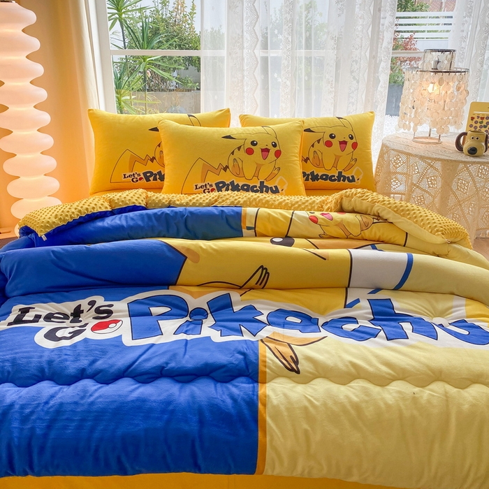 91家纺网 家纺一手货源 找家纺 一电 跨境电商可真空儿童豆豆被幼儿园秋冬被芯宝宝婴儿午睡小盖被盖毯小宝宝四季通用 淘气皮卡丘