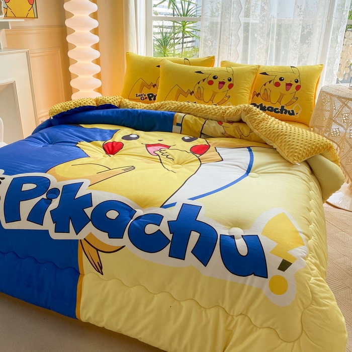 91家纺网 家纺一手货源 找家纺 一电 跨境电商可真空儿童豆豆被幼儿园秋冬被芯宝宝婴儿午睡小盖被盖毯小宝宝四季通用 淘气皮卡丘