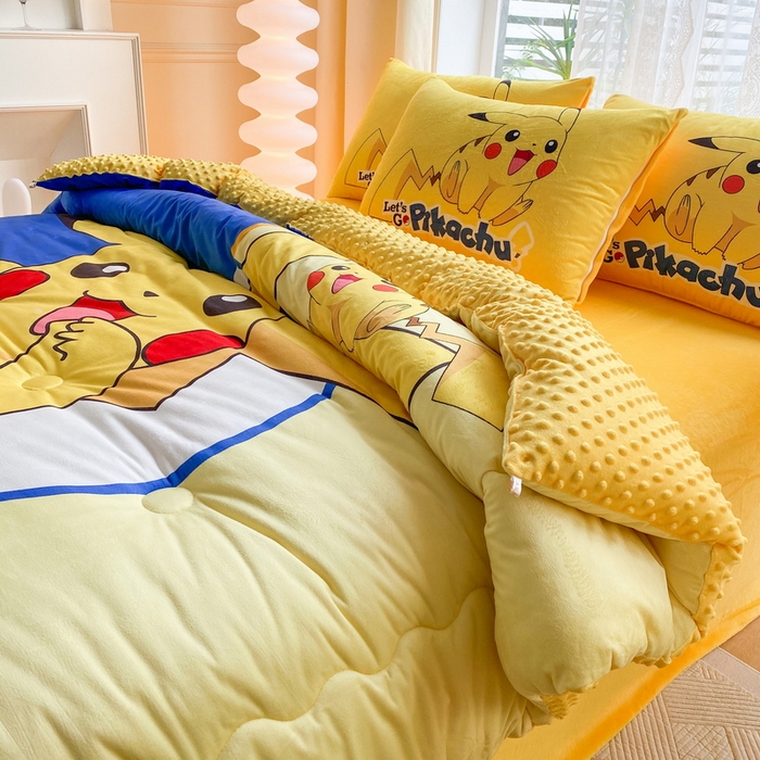 91家纺网 家纺一手货源 找家纺 一电 跨境电商可真空儿童豆豆被幼儿园秋冬被芯宝宝婴儿午睡小盖被盖毯小宝宝四季通用 淘气皮卡丘