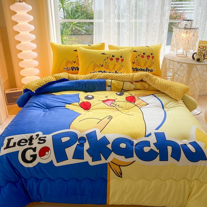 91家纺网 家纺一手货源 找家纺 一电 跨境电商可真空儿童豆豆被幼儿园秋冬被芯宝宝婴儿午睡小盖被盖毯小宝宝四季通用 淘气皮卡丘