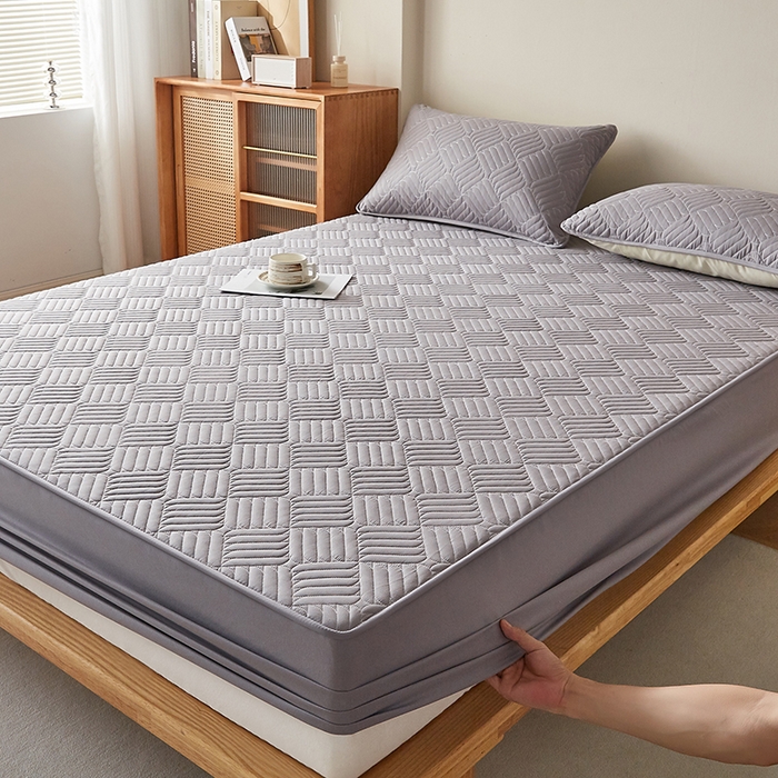 91家纺网 家纺一手货源 找家纺 盛眠家纺 2025新款水洗棉磨毛夹棉床笠-雅格系列 雅格-灰色