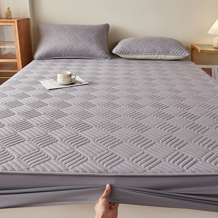 91家纺网 家纺一手货源 找家纺 盛眠家纺 2025新款水洗棉磨毛夹棉床笠-雅格系列 雅格-灰色