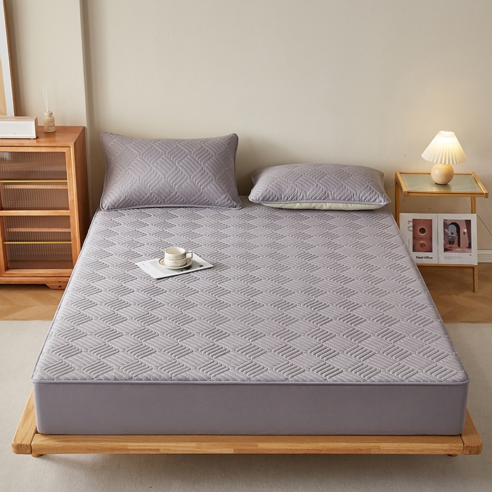 91家纺网 家纺一手货源 找家纺 盛眠家纺 2025新款水洗棉磨毛夹棉床笠-雅格系列 雅格-灰色