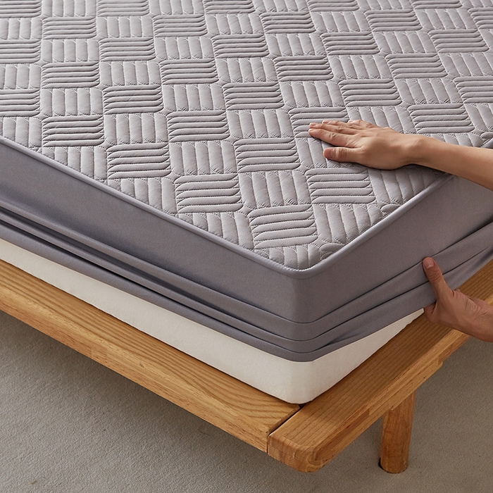 91家纺网 家纺一手货源 找家纺 盛眠家纺 2025新款水洗棉磨毛夹棉床笠-雅格系列 雅格-灰色