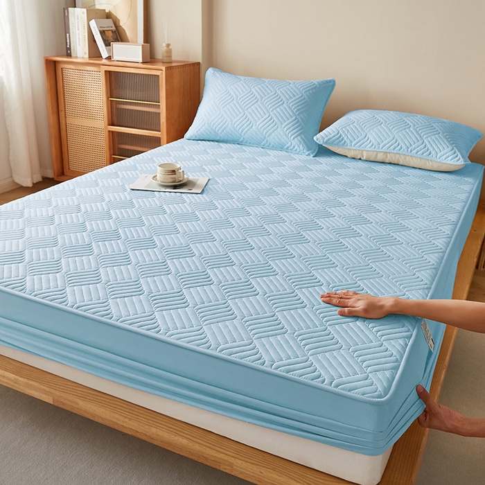 盛眠家纺 2025新款水洗棉磨毛夹棉床笠-雅格系列 雅格-浅蓝