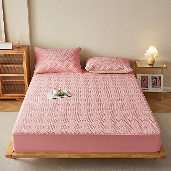 91家纺网 家纺一手货源 找家纺 盛眠家纺 2025新款水洗棉磨毛夹棉床笠-雅格系列 雅格-粉红