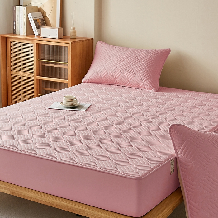 91家纺网 家纺一手货源 找家纺 盛眠家纺 2025新款水洗棉磨毛夹棉床笠-雅格系列 雅格-粉红