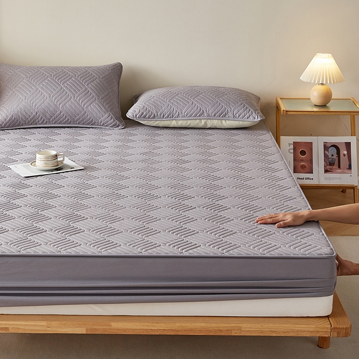 91家纺网 家纺一手货源 找家纺 盛眠家纺 2025新款水洗棉磨毛夹棉床笠-雅格系列 雅格-灰色