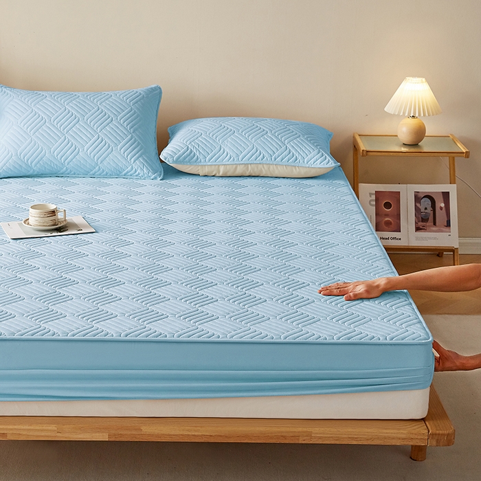 91家纺网 家纺一手货源 找家纺 盛眠家纺 2025新款水洗棉磨毛夹棉床笠-雅格系列 雅格-浅蓝