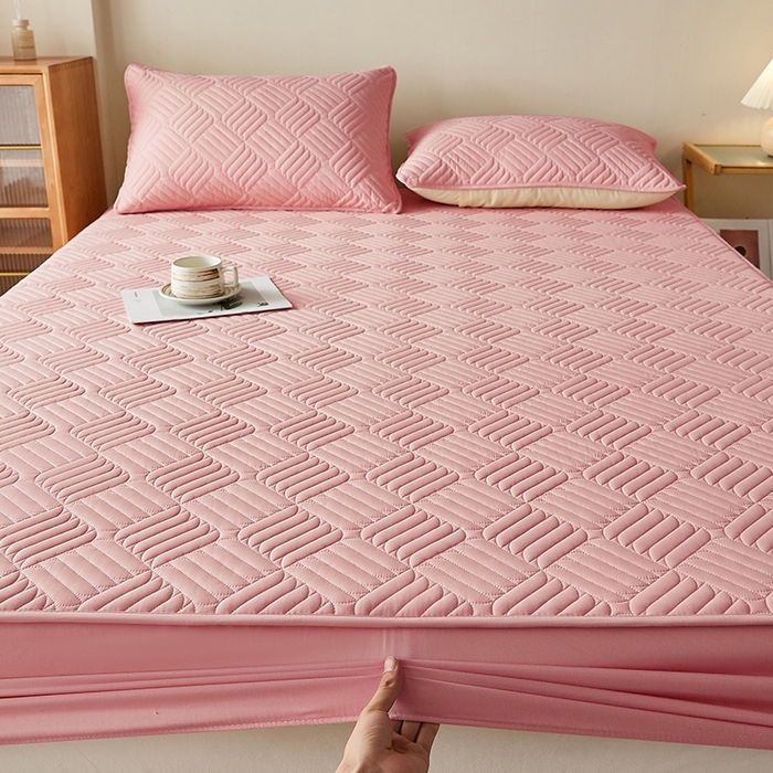 91家纺网 家纺一手货源 找家纺 盛眠家纺 2025新款水洗棉磨毛夹棉床笠-雅格系列 雅格-粉红