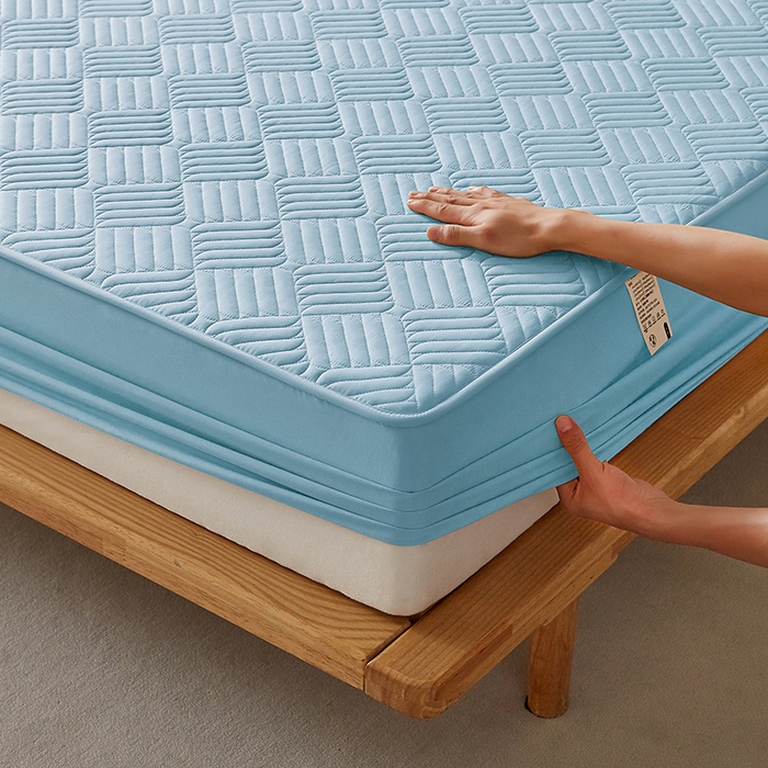 91家纺网 家纺一手货源 找家纺 盛眠家纺 2025新款水洗棉磨毛夹棉床笠-雅格系列 雅格-浅蓝