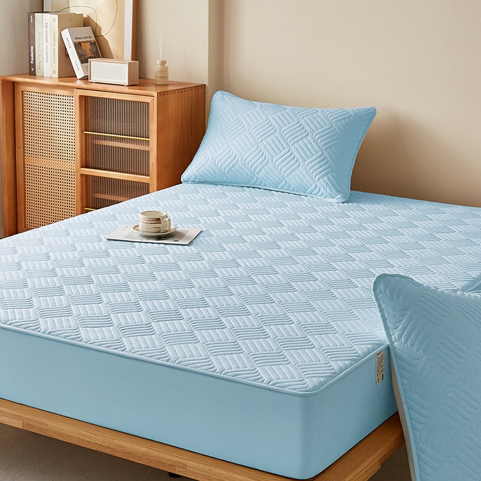 91家纺网 家纺一手货源 找家纺 盛眠家纺 2025新款水洗棉磨毛夹棉床笠-雅格系列 雅格-浅蓝