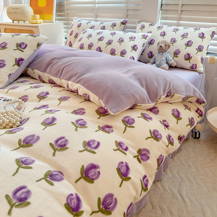 91家纺网 家纺一手货源 找家纺 斯卡诺家纺 2025小清新加厚高克重牛奶绒四件套网红直播爆款 贝拉