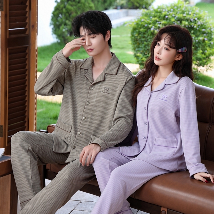 91家纺网 家纺一手货源 找家纺 洛兰沙家居馆 2025新款德绒绵竹加厚300克情侣睡衣男女款睡衣（翻领） 251633-1（情侣款男）