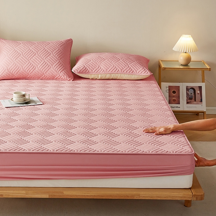 91家纺网 家纺一手货源 找家纺 盛眠家纺 2025新款水洗棉磨毛夹棉床笠-雅格系列 雅格-粉红