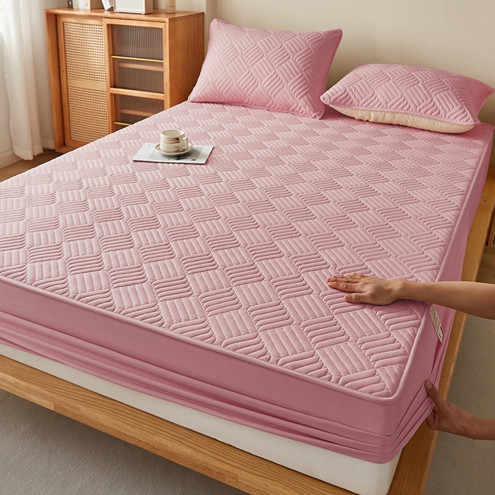 91家纺网 家纺一手货源 找家纺 盛眠家纺 2025新款水洗棉磨毛夹棉床笠-雅格系列 雅格-粉红