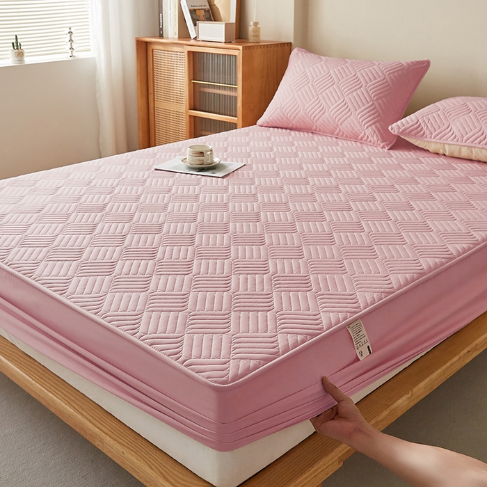 91家纺网 家纺一手货源 找家纺 盛眠家纺 2025新款水洗棉磨毛夹棉床笠-雅格系列 雅格-粉红