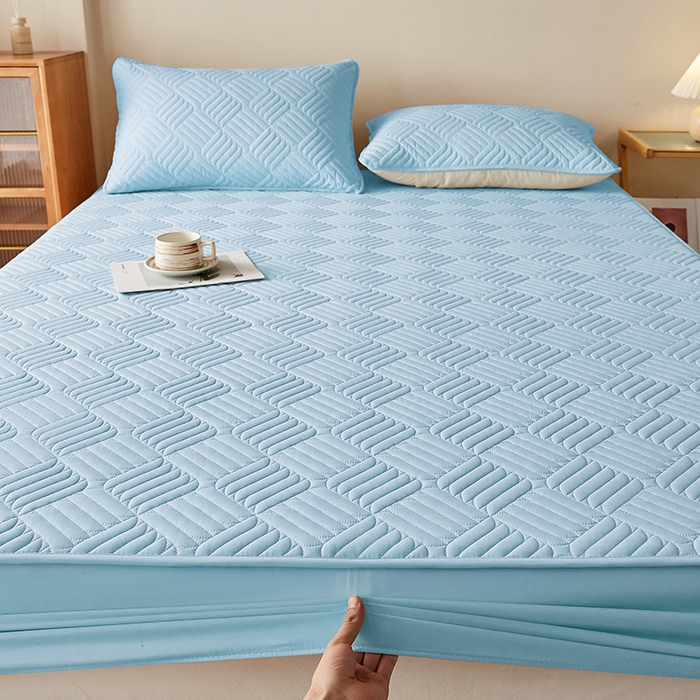 91家纺网 家纺一手货源 找家纺 盛眠家纺 2025新款水洗棉磨毛夹棉床笠-雅格系列 雅格-浅蓝