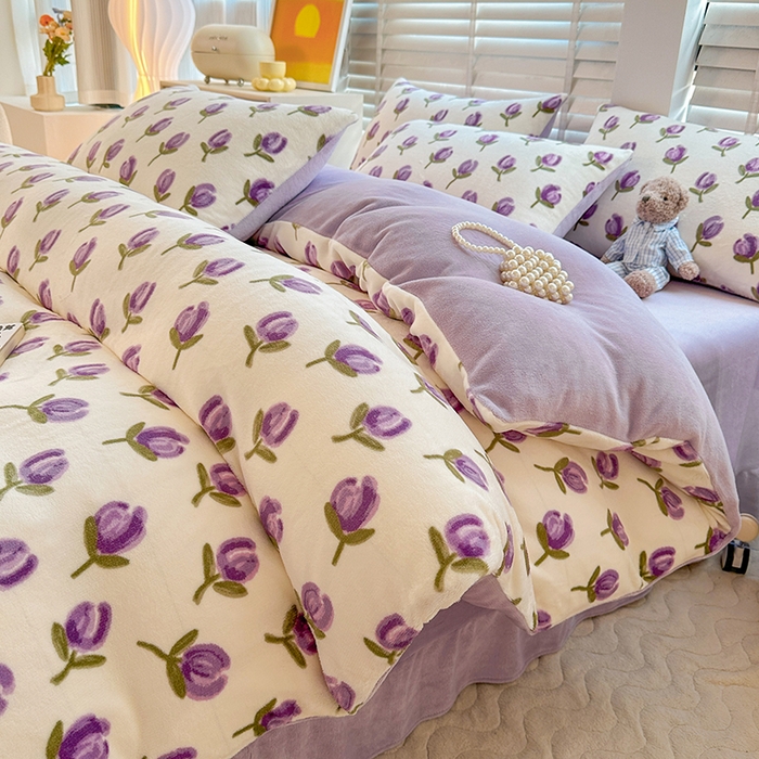 91家纺网 家纺一手货源 找家纺 斯卡诺家纺 2025小清新加厚高克重牛奶绒四件套网红直播爆款 贝拉