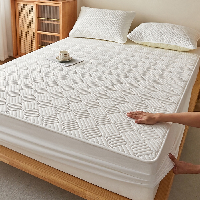 91家纺网 家纺一手货源 找家纺 盛眠家纺 2025新款水洗棉磨毛夹棉床笠-雅格系列 雅格-白色